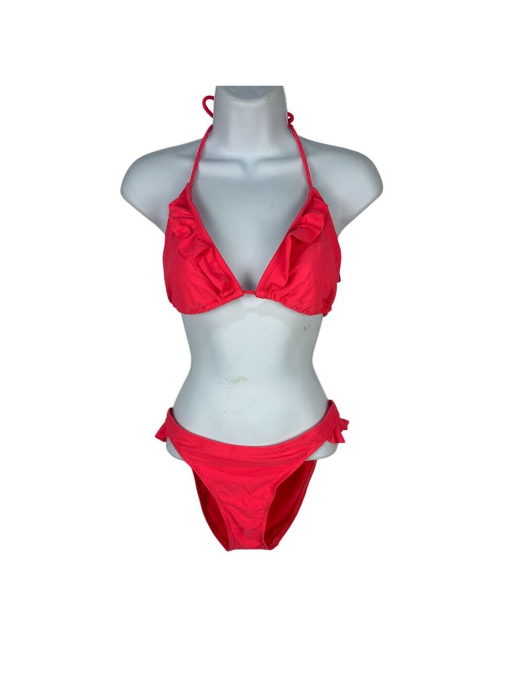OP Pink Two-Piece Bikini Set With Ruffle Halter Top & Side-Tie Bottoms Size L